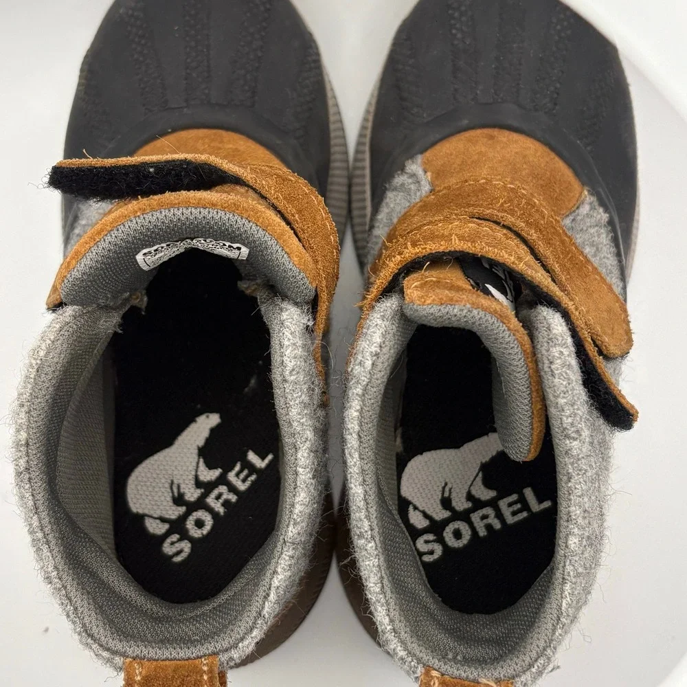 Sorel Kids Out N About Classic Waterproof Boots Grey Brown NC4579-224 Size 12